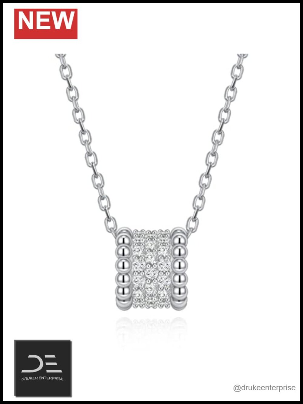 Moissanite Milgrain Necklace, 18K White Gold Plated Sterling Silver 925, D